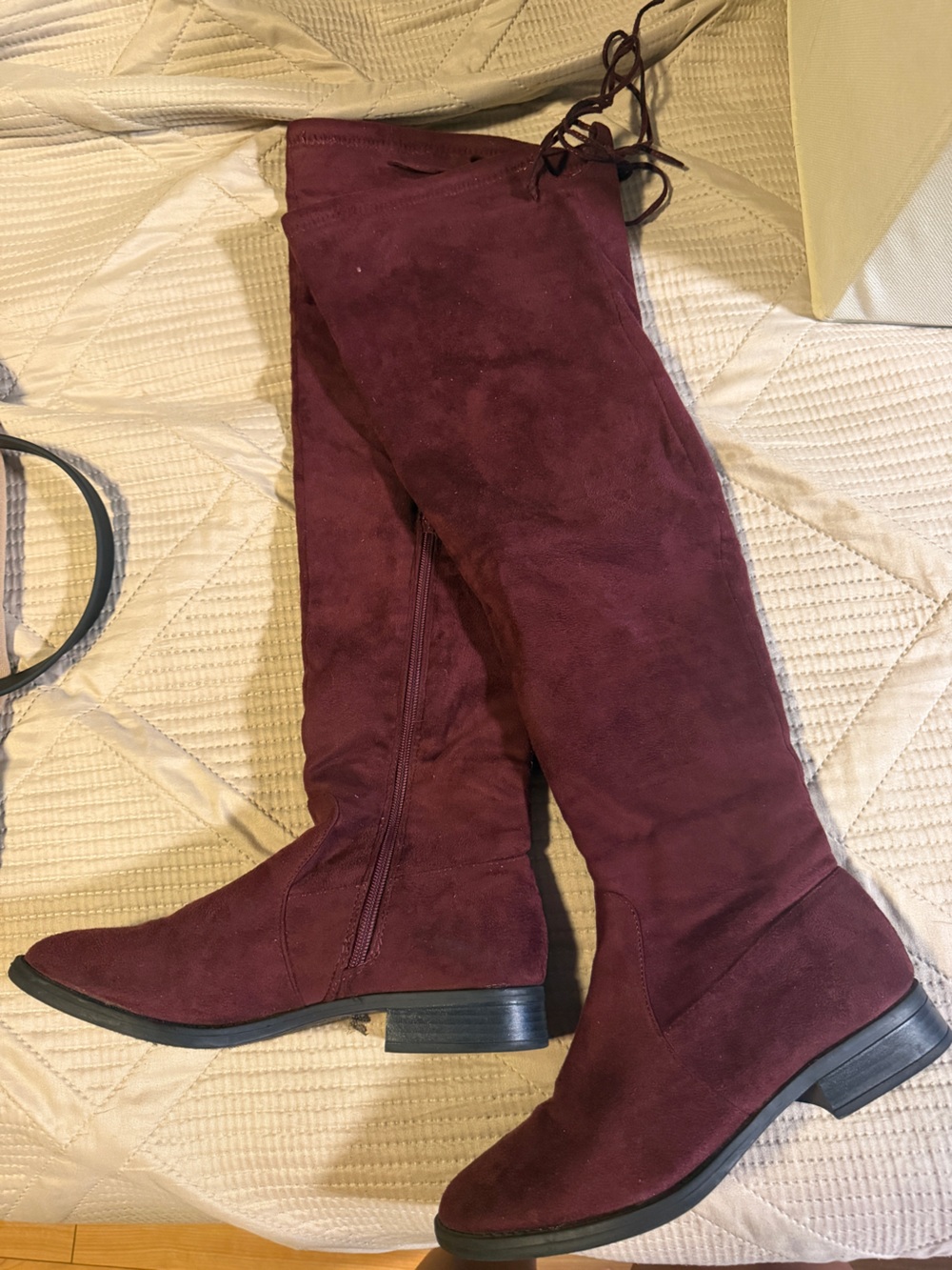 Women's Over-the-Knee Suede Boots - Burgundy
